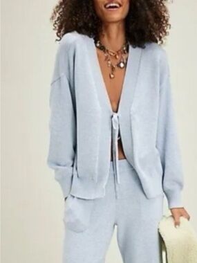 Free People Solar Knit Tie Front Cardigan. Sage Green